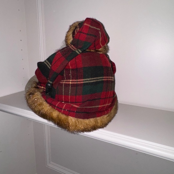 Vintage Santa Claus Shelf Sitter Red/Green Plaid Birdhouse Pinecones Berries - Picture 5 of 7